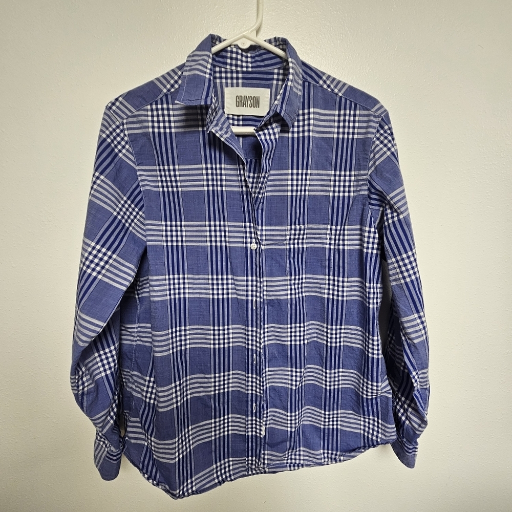 Grayson‎ The Hero Shirt Womens Size 4 Allison Blue Plaid Button Up Long Sleeve